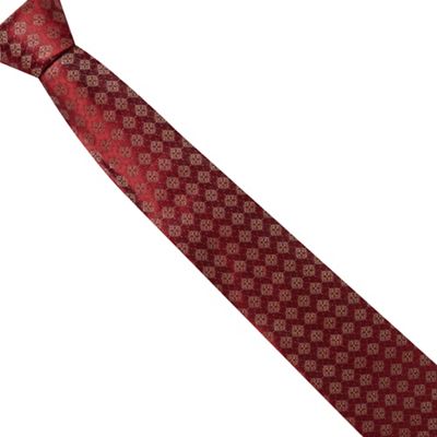 Dark red tiled print silk tie